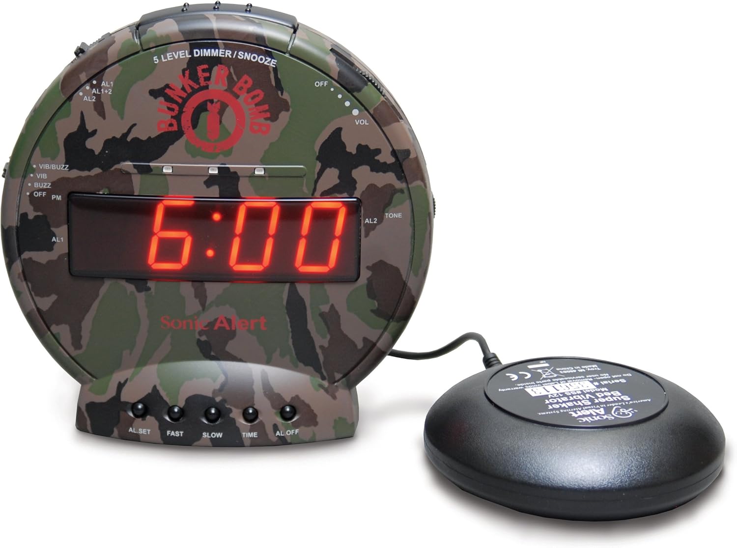 Sonic Bomb Dual Alarm Clock with Bed Shaker for Heavy Sleepers