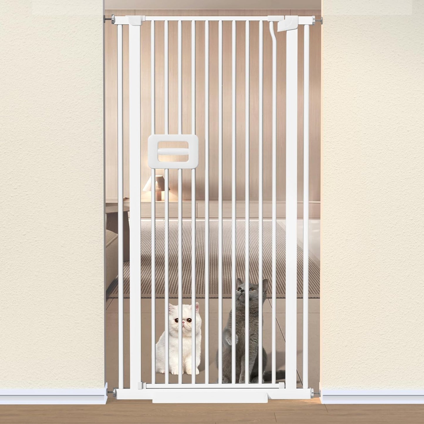Premium Extra Tall Cat Gate - Auto Close, Pressure-Mounted, White