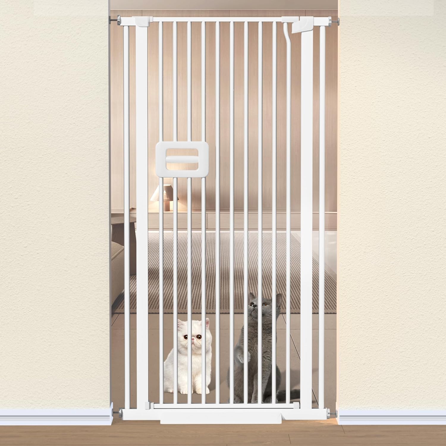 Premium Extra Tall Cat Gate - Auto Close, Pressure-Mounted, White