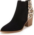 Pointed Toe Stacked Mid Heel Ankle Boots - Stylish V Cut Chelsea