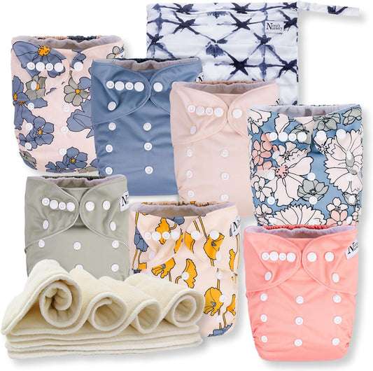 Nora's Nursery Cloth Diapers 7 Pack with Wet Bag for Babies