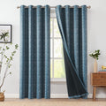 95% Blackout Boho Curtains 84 in Long White on Blue Geometric - Room