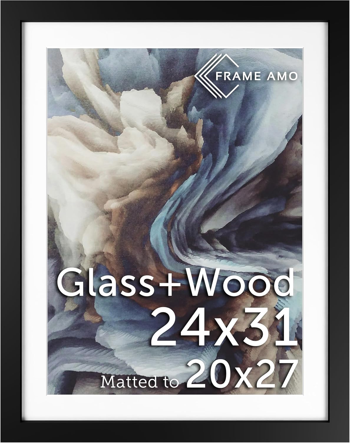 Black Solid Wood Poster Frame with White Mat for 20x27 Image