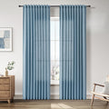 Blue Linen Back Tab Curtains 84 in 2 Panels Set - Semi Sheer Privacy