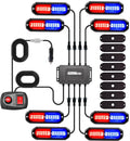 WINECO 8PCS LED Strobe Lights 12V Sync Feature Red Blue - Vehicle