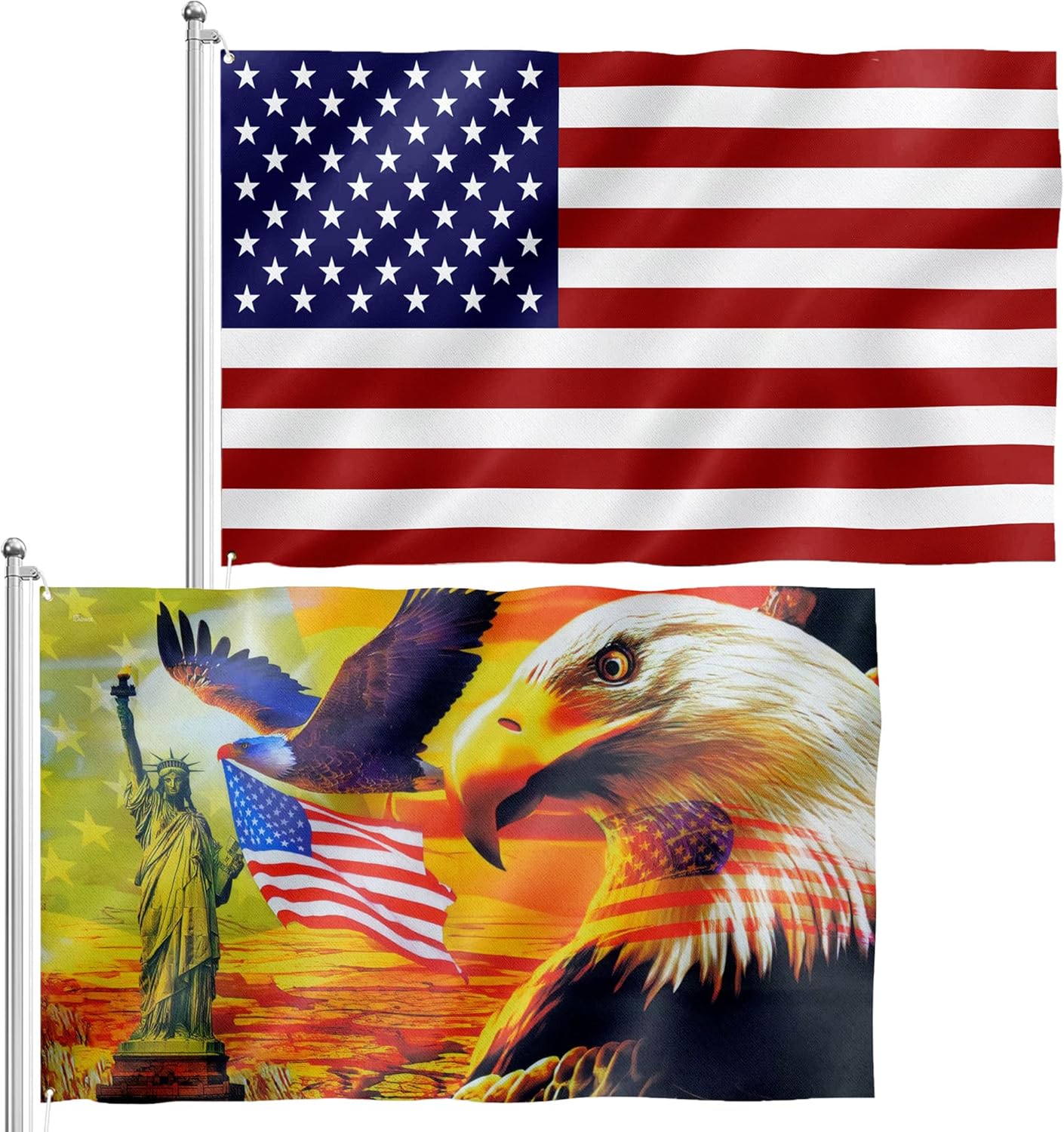 FLAGWIX Combo Pack: USA American Flag and Patriotic Eagle Flag
