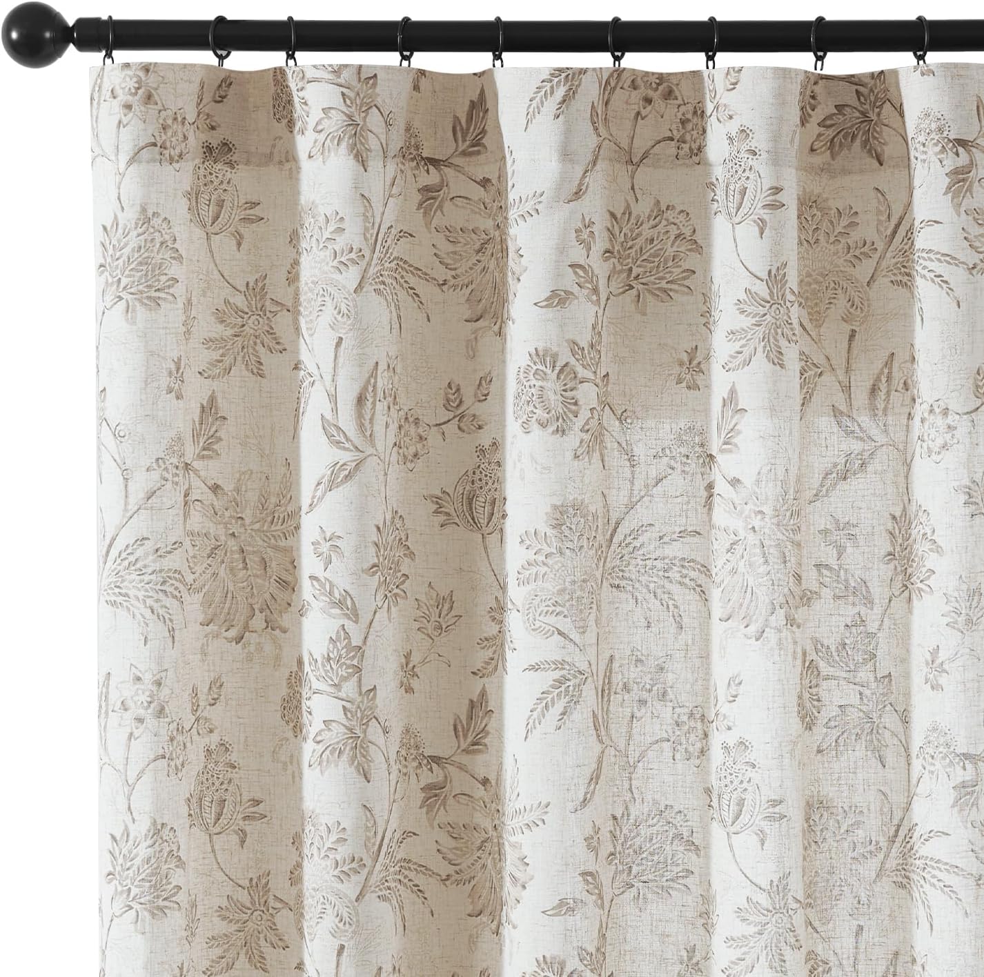 Vangao Linen Blend Taupe Floral Curtains for Light Filtering