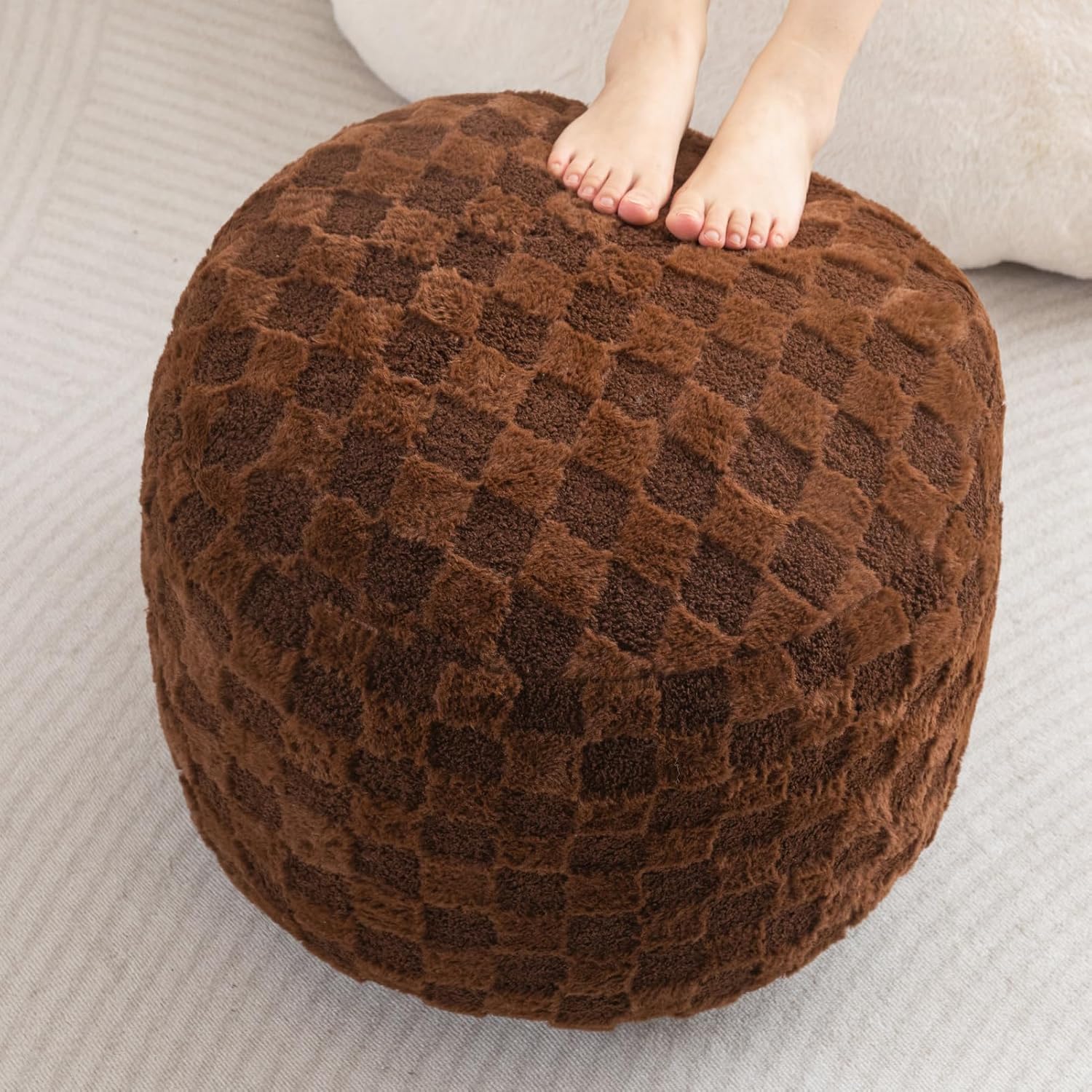 HIGOGOGO Round Stuffed Pouf Ottoman for Living Room Comfort