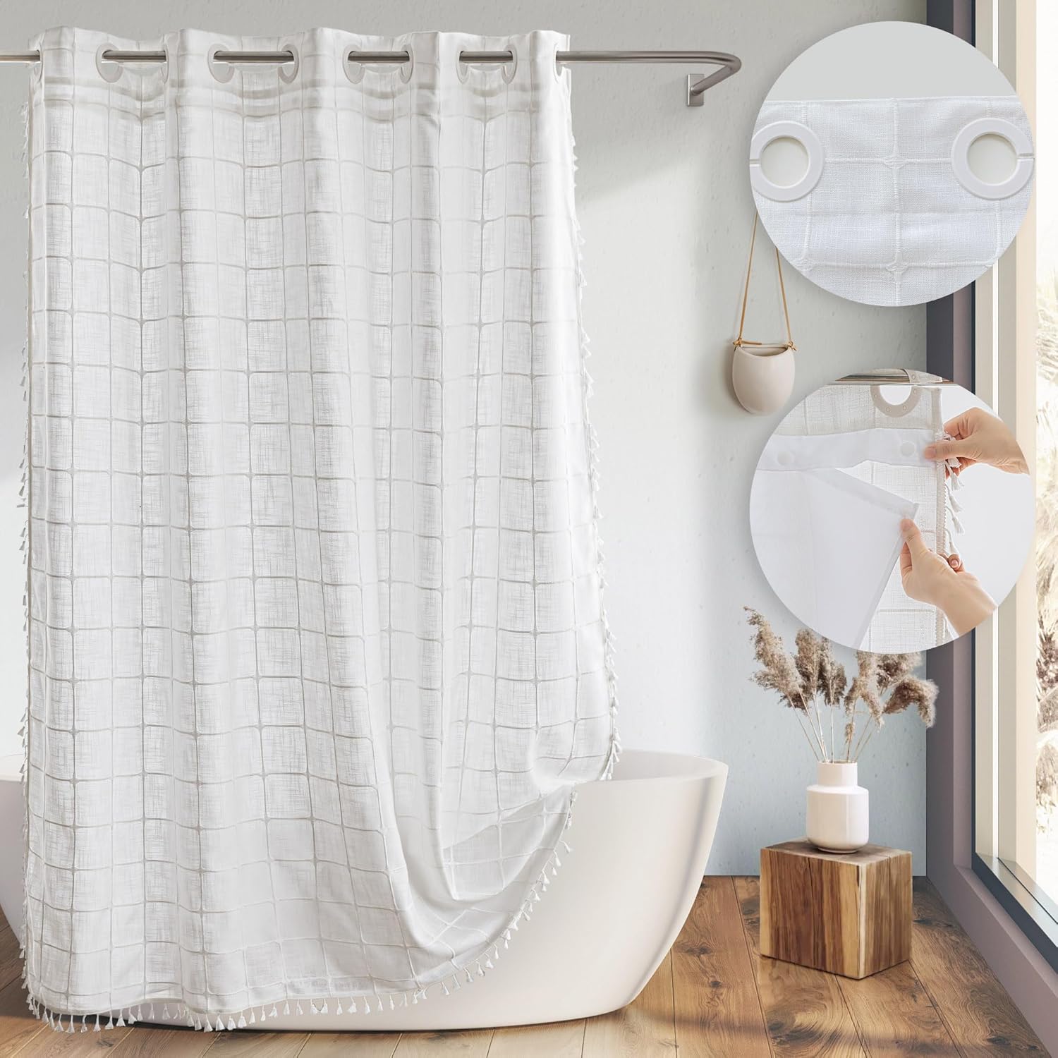 River Dream Farmhouse Shower Curtain with Snap-in Liner