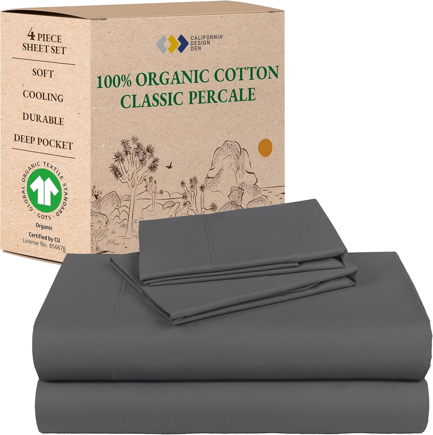 California King Organic Cotton Bed Sheets Set - Soft & Durable