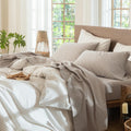 MooMee Bedding Sheet Set 100% Washed Cotton King - Linen Look Comfort