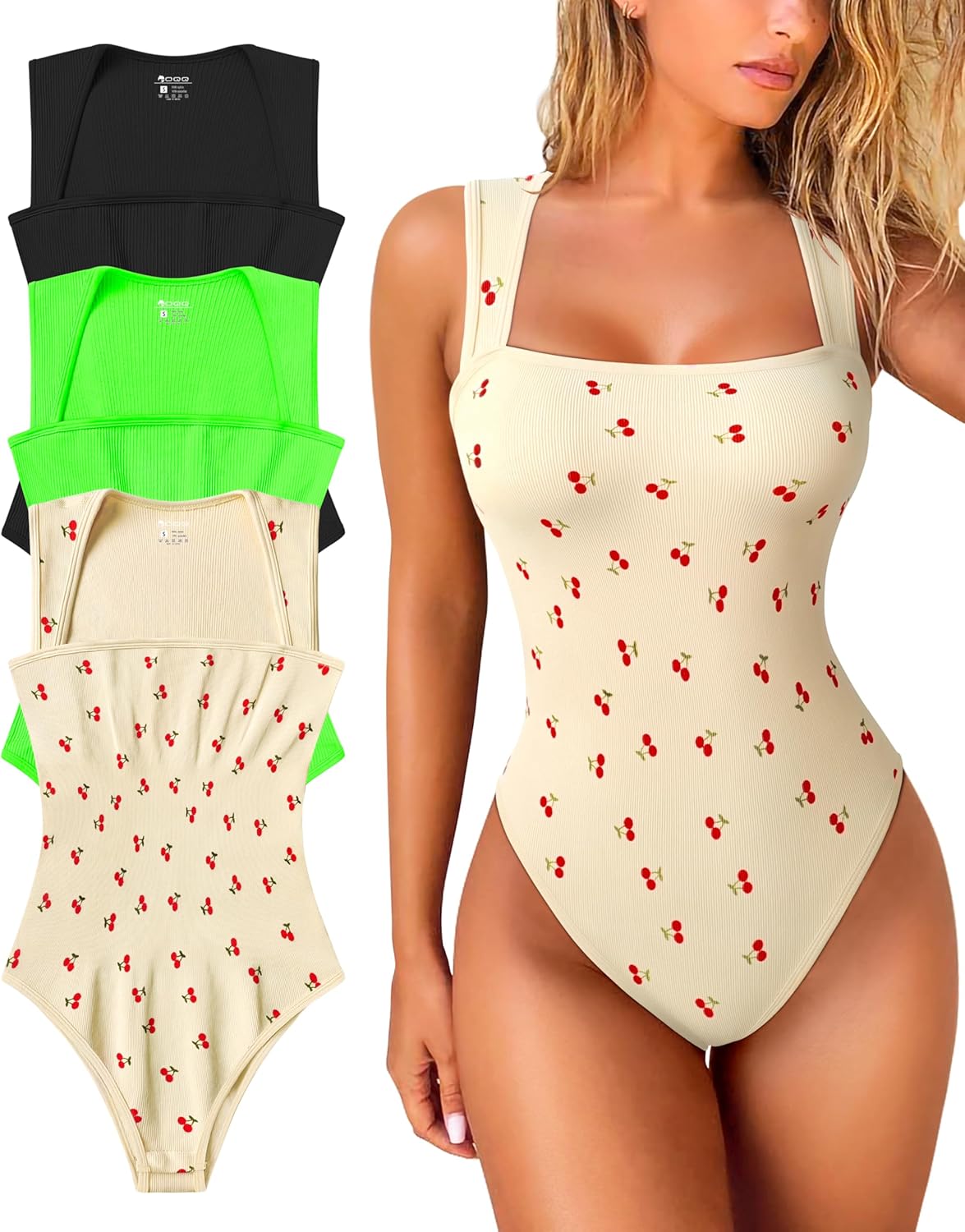 OQQ Women's 3 Piece Bodysuits with Sexy Ribbed Design