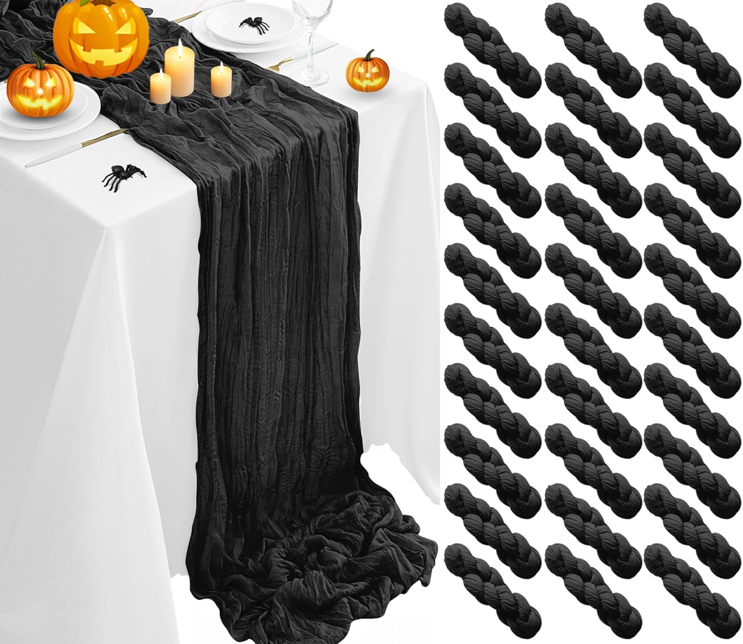 30Pack Black Halloween Table Runner for Elegant Party Decor