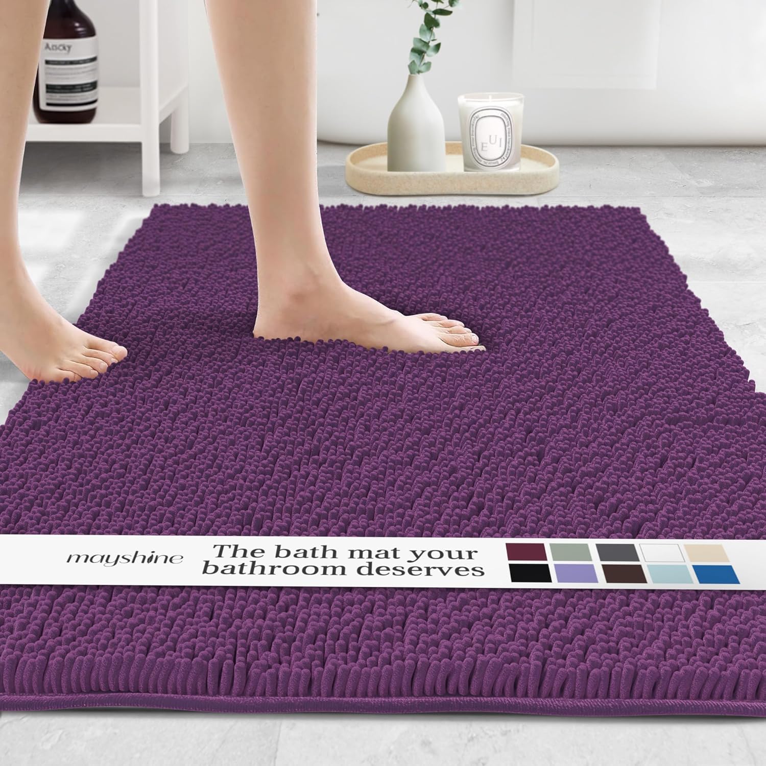 MAYSHINE Plush Shaggy Chenille Bath Mat for Ultimate Comfort