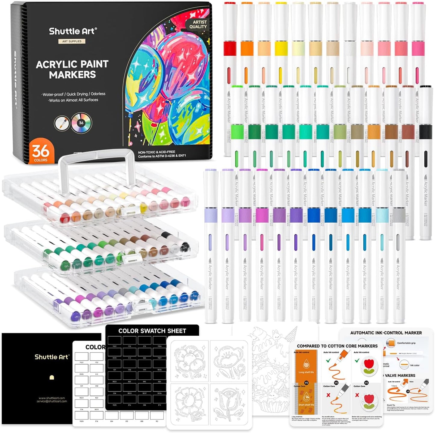 Shuttle Art Acrylic Paint Markers Set with 36 Colors for Art