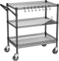 3 Tier Metal Cart with Wheels - Heavy Duty Utility Rolling Cart