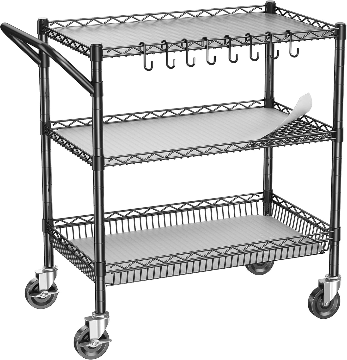 3 Tier Metal Rolling Cart with Wheels for Heavy Duty Storage