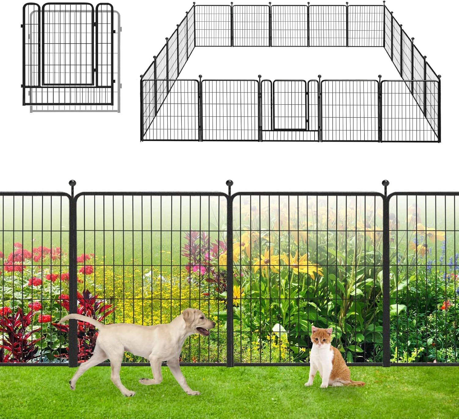 Jhsomdr Garden Fence with Gate for Dogs 32in x46ft