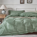 Cotton Duvet Cover King Size Green Striped - Washed Cotton Comfort