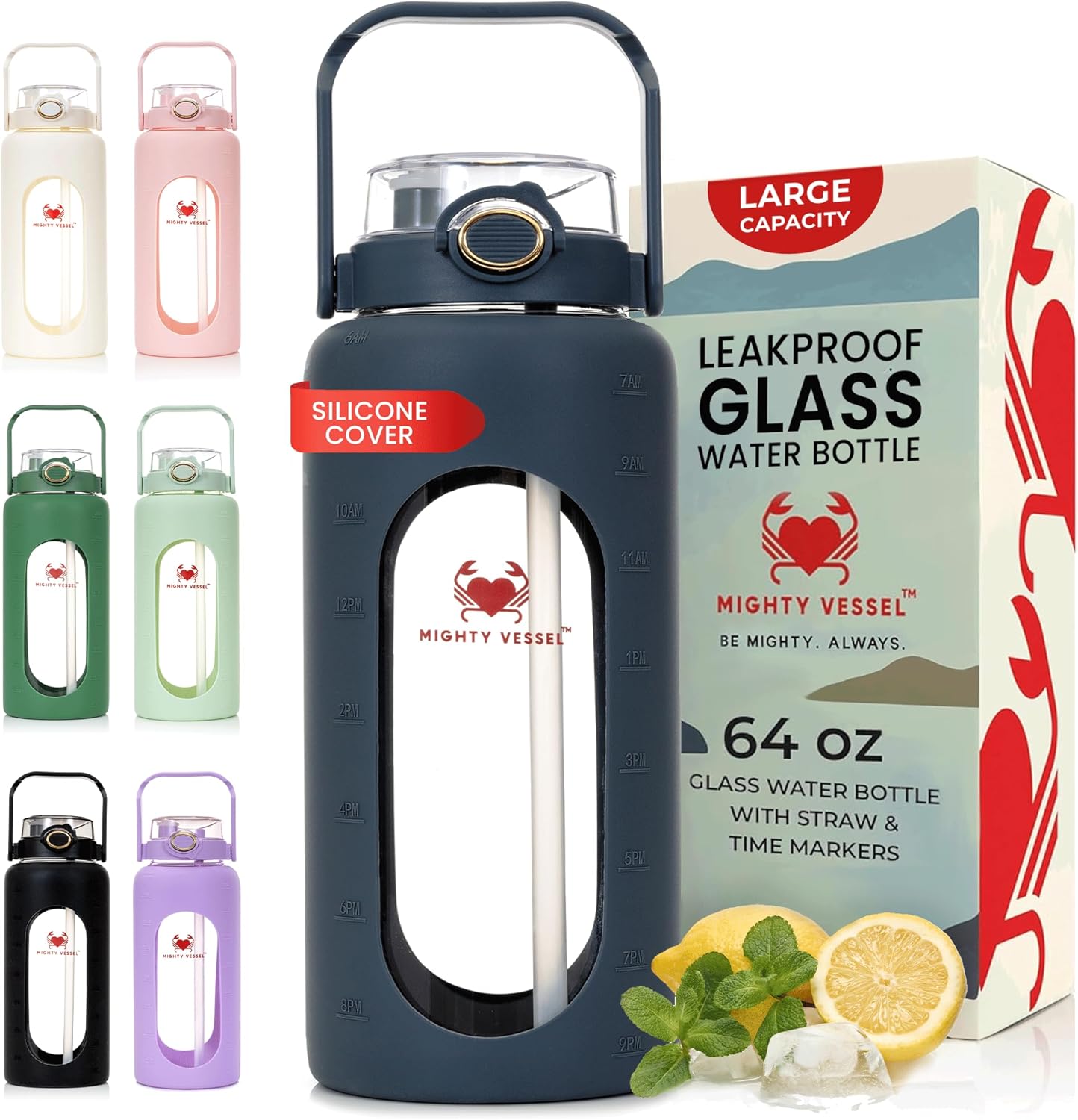 64 oz Glass Water Bottle for Daily Hydration and Wellness