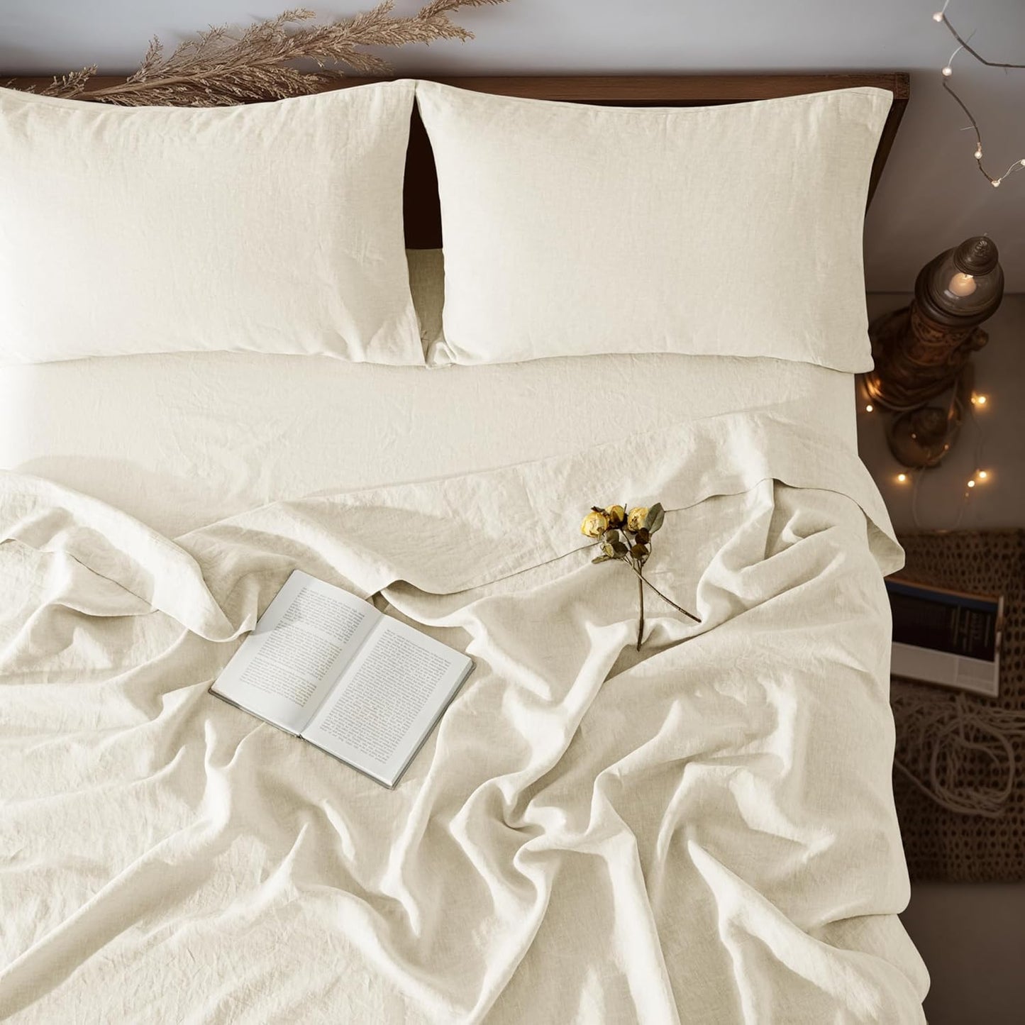 LBRO2M 100% Linen Sheet Set for King Size Beds, Soft & Durable