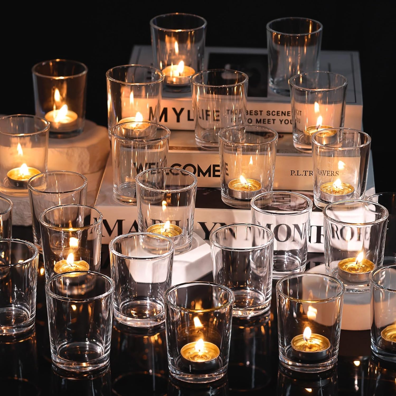 60Pcs Clear Votive Candle Holders for Weddings and Parties