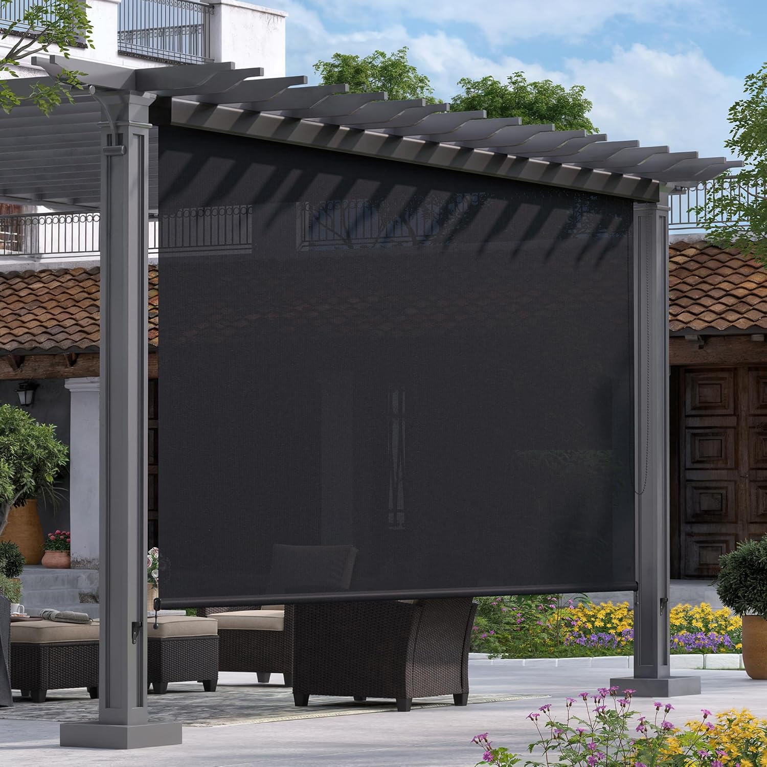 VICLLAX Outdoor Premium Roller Shades for Patio - Graphite Black