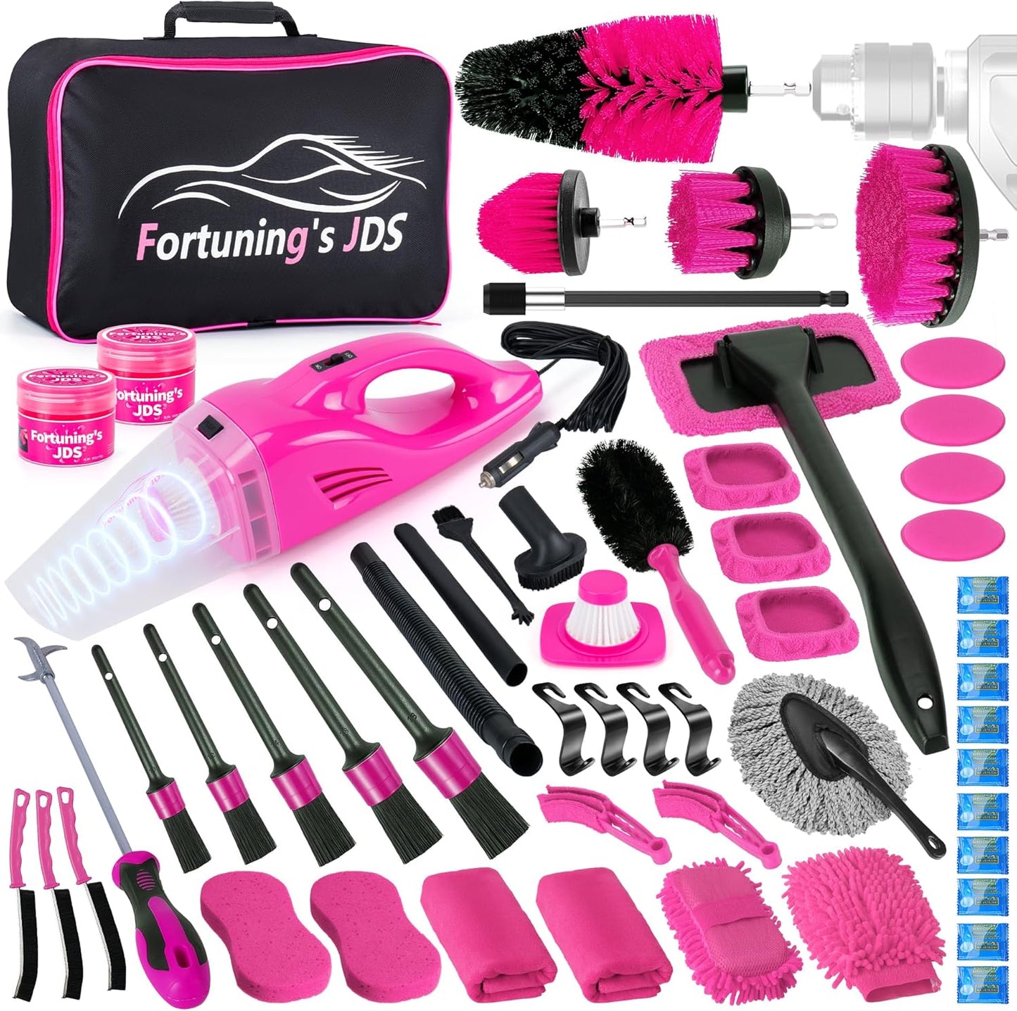 55PCS Pink Car Detailing Kit with High Power Vacuum Cleaner