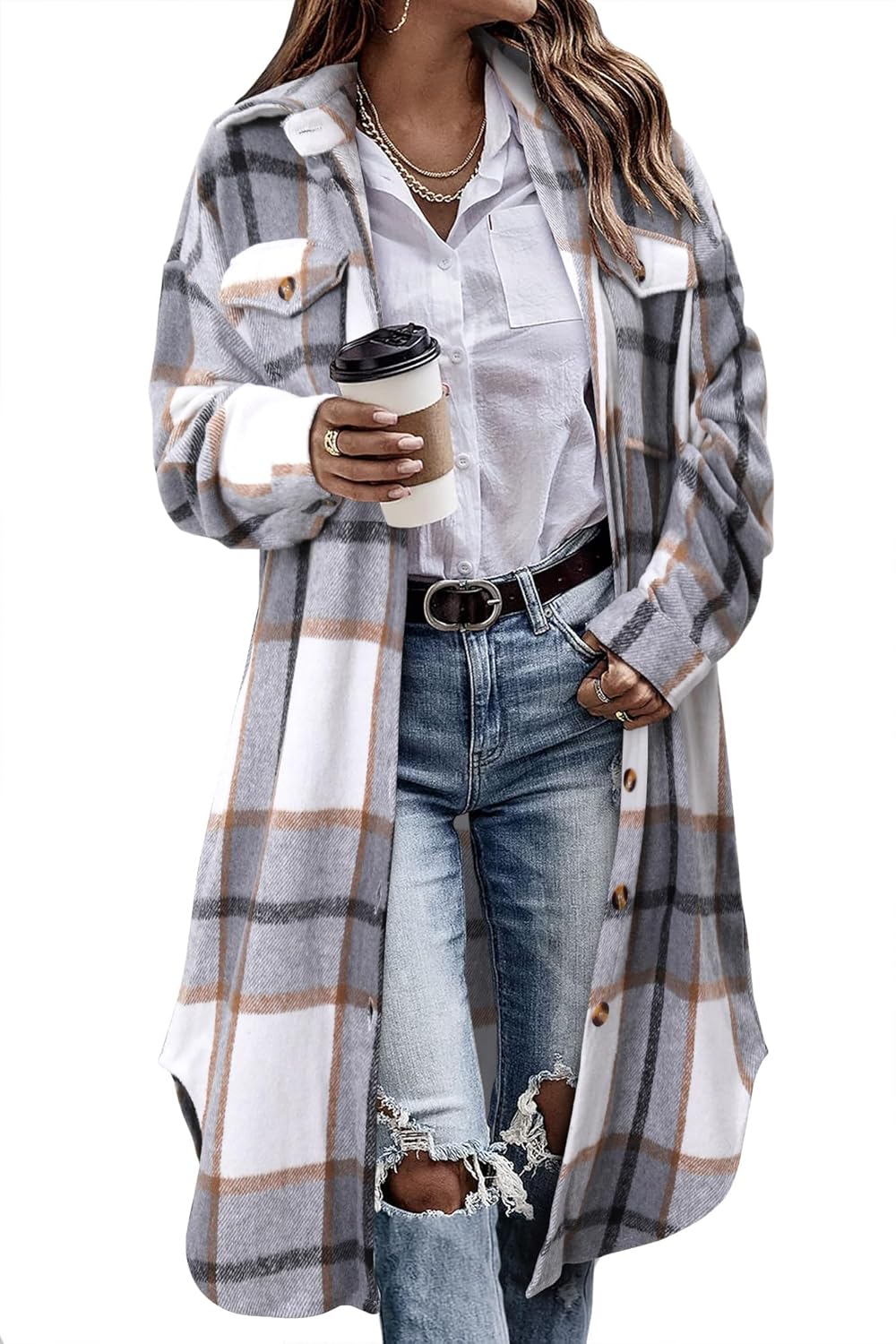 Stylish Womens Plaid Shacket Jacket for Casual Outfits