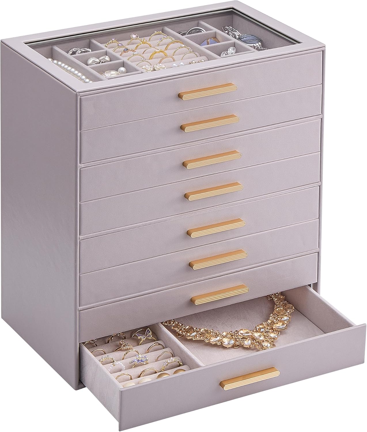 Lolalet Jewelry Box Organizer with Glass Lid for Women and Girls