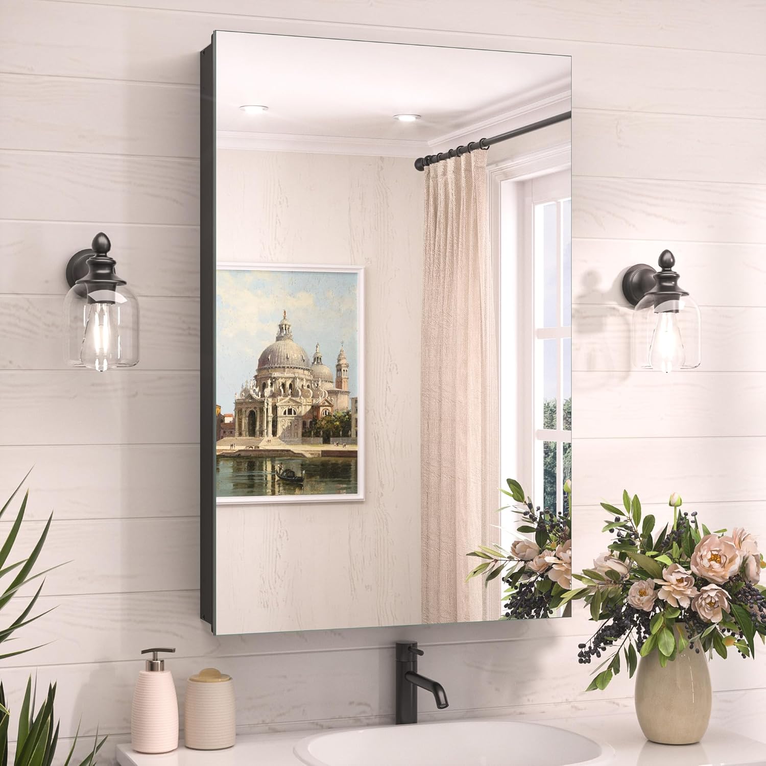Frameless 20 x 32 Medicine Cabinet Mirror with Adjustable Shelves