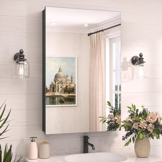 Frameless 20 x 32 Medicine Cabinet Mirror with Adjustable Shelves