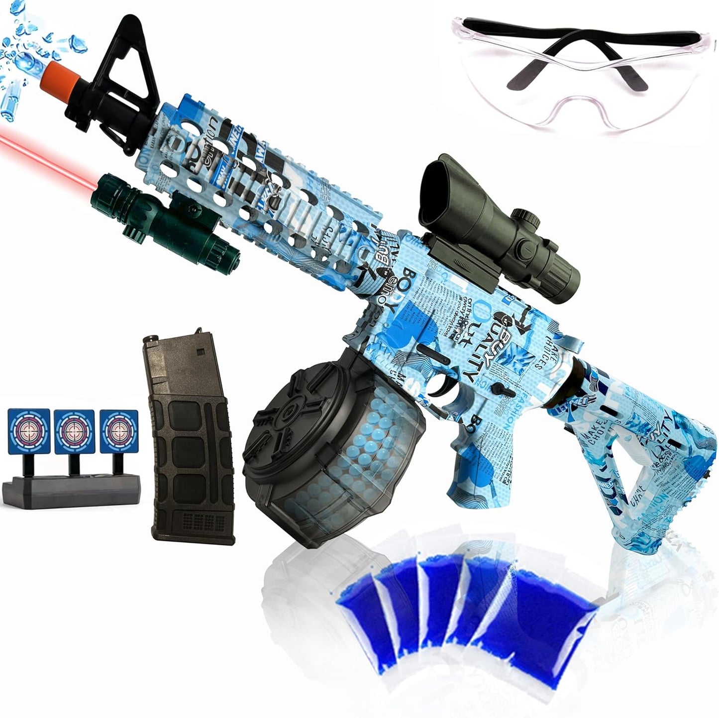 Large M416 Gel Ball Blaster with Goggles and Drum for Team Games