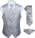 Mens Vest Tie Set 3PC Paisley Jacquard Waistcoat Necktie Pocket Square