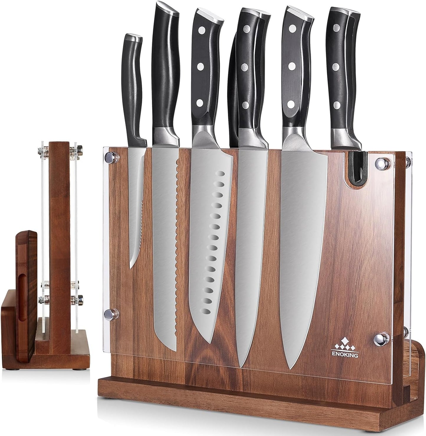 ENOKING Magnetic Knife Block with Built-in Sharpener for Kitchen