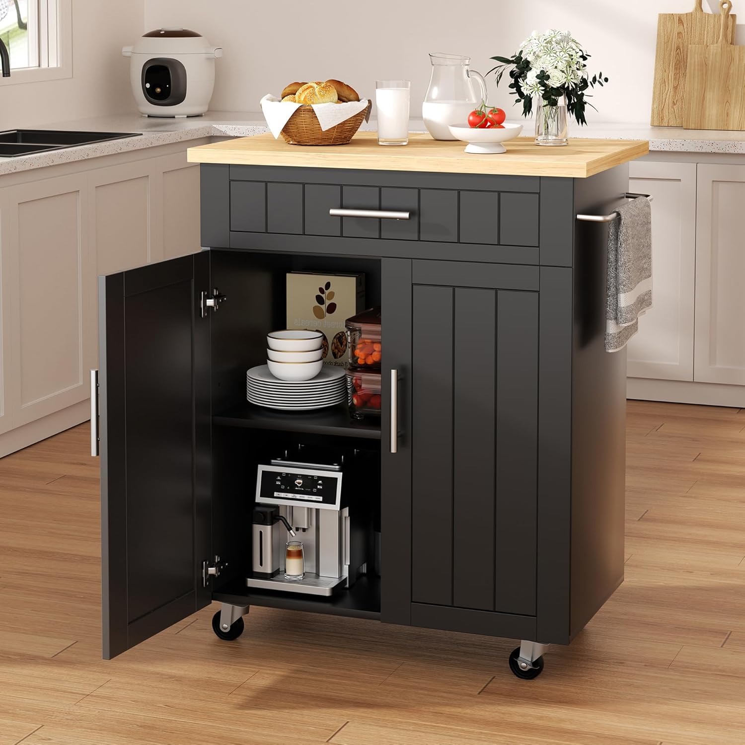 Shintenchi Kitchen Island Cart with Storage and Wheels for Home