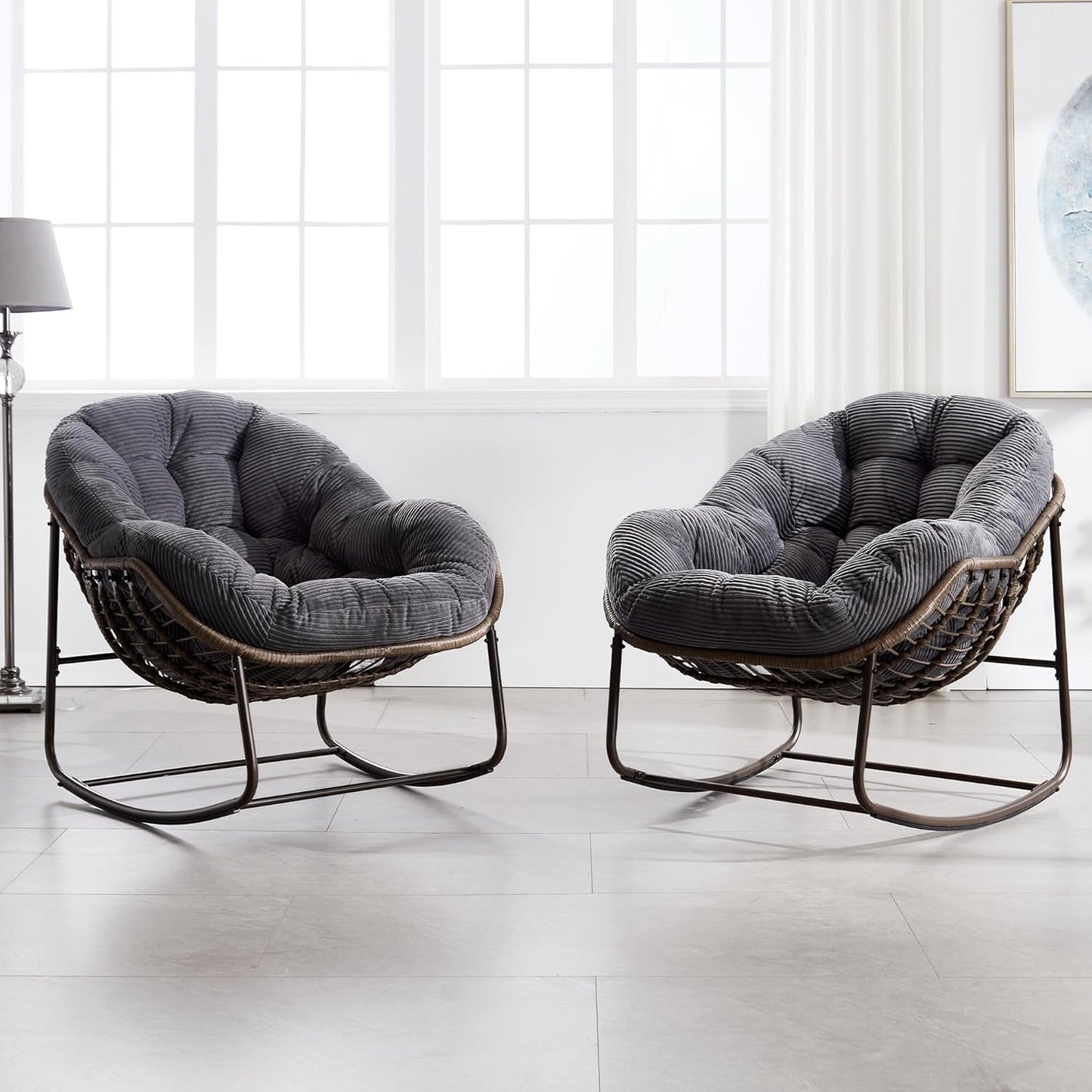 Oversized Papasan Rocking Chairs Set of 2 for Outdoor Relaxation
