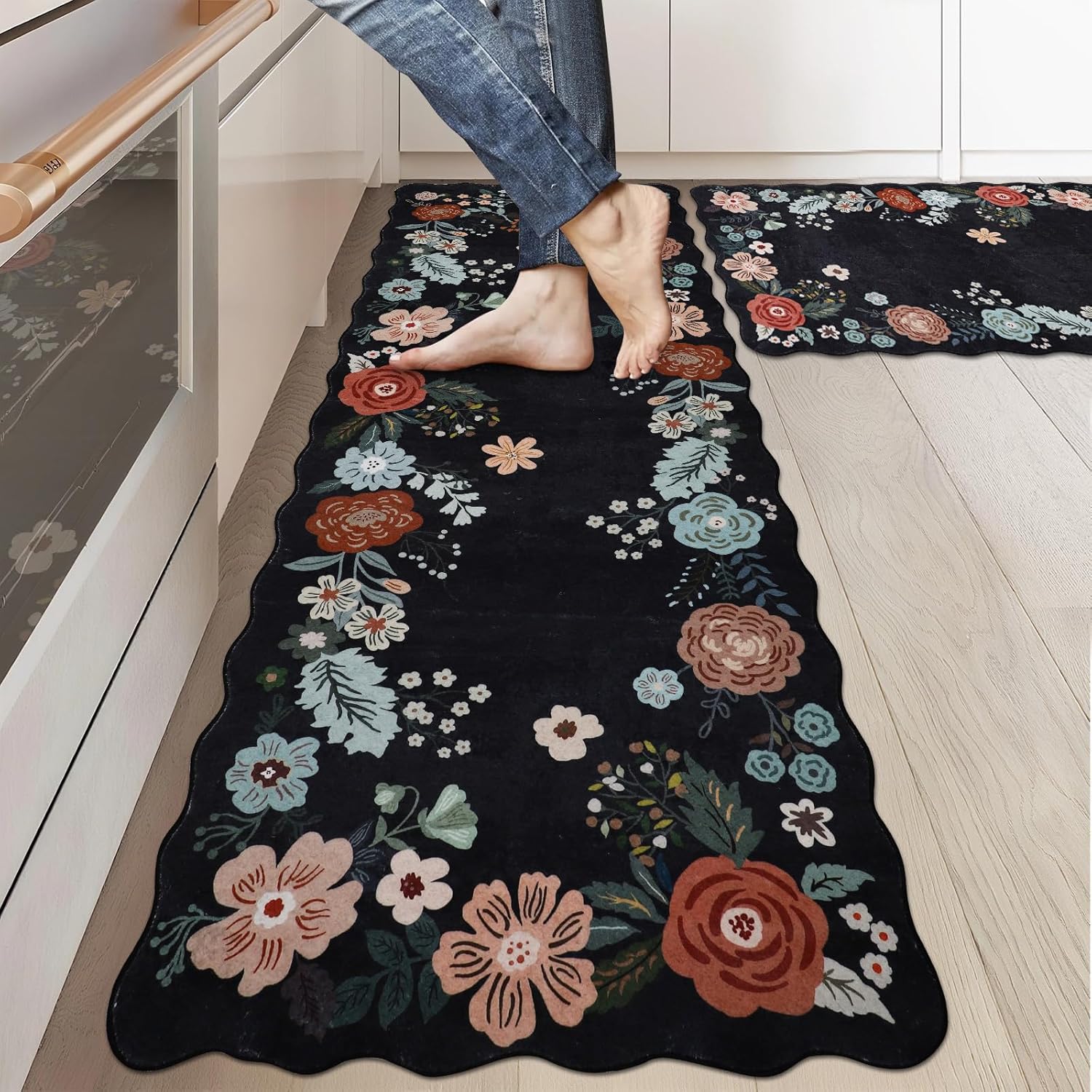 Homcomoda Kitchen Mats for Floor 3PC Set - Floral Design