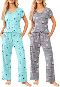 Ekouaer Womens 2-Pack Short Sleeve Pajama Sets - Soft Printed Lounge