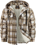 ZITY Men's Flannel Hooded Jacket Fleece Sherpa Lined Plaid Shirt is