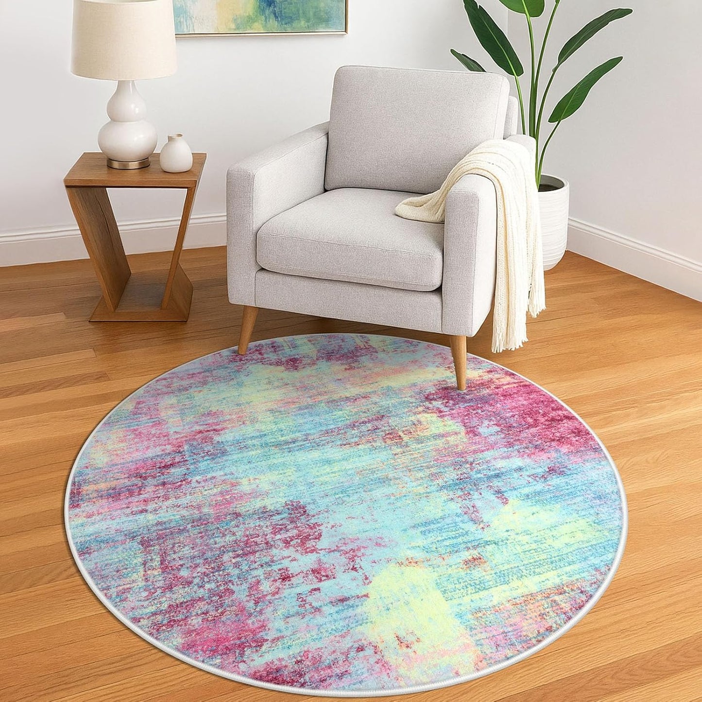 IOHOUZE Round Area Rug 5 Ft Circle Washable Non Slip Mat
