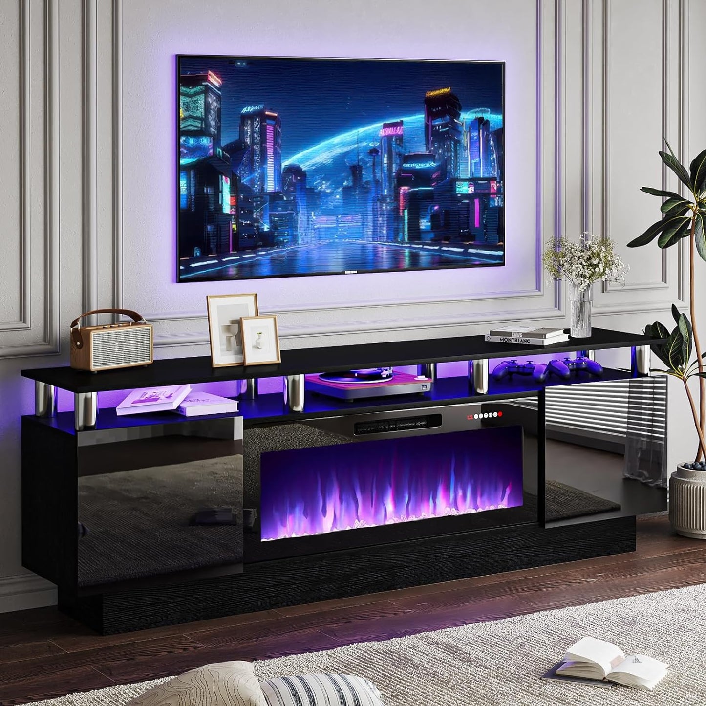70 Inch Modern Fireplace TV Stand with Electric Fireplace