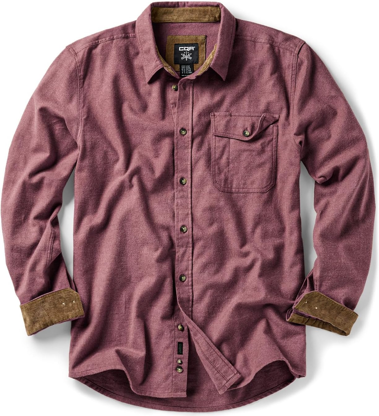CQR Men's 100% Cotton Flannel Shirt for Outdoor Comfort