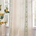 Boho Lined Linen Curtains Sage Green Vintage Floral - 90 in