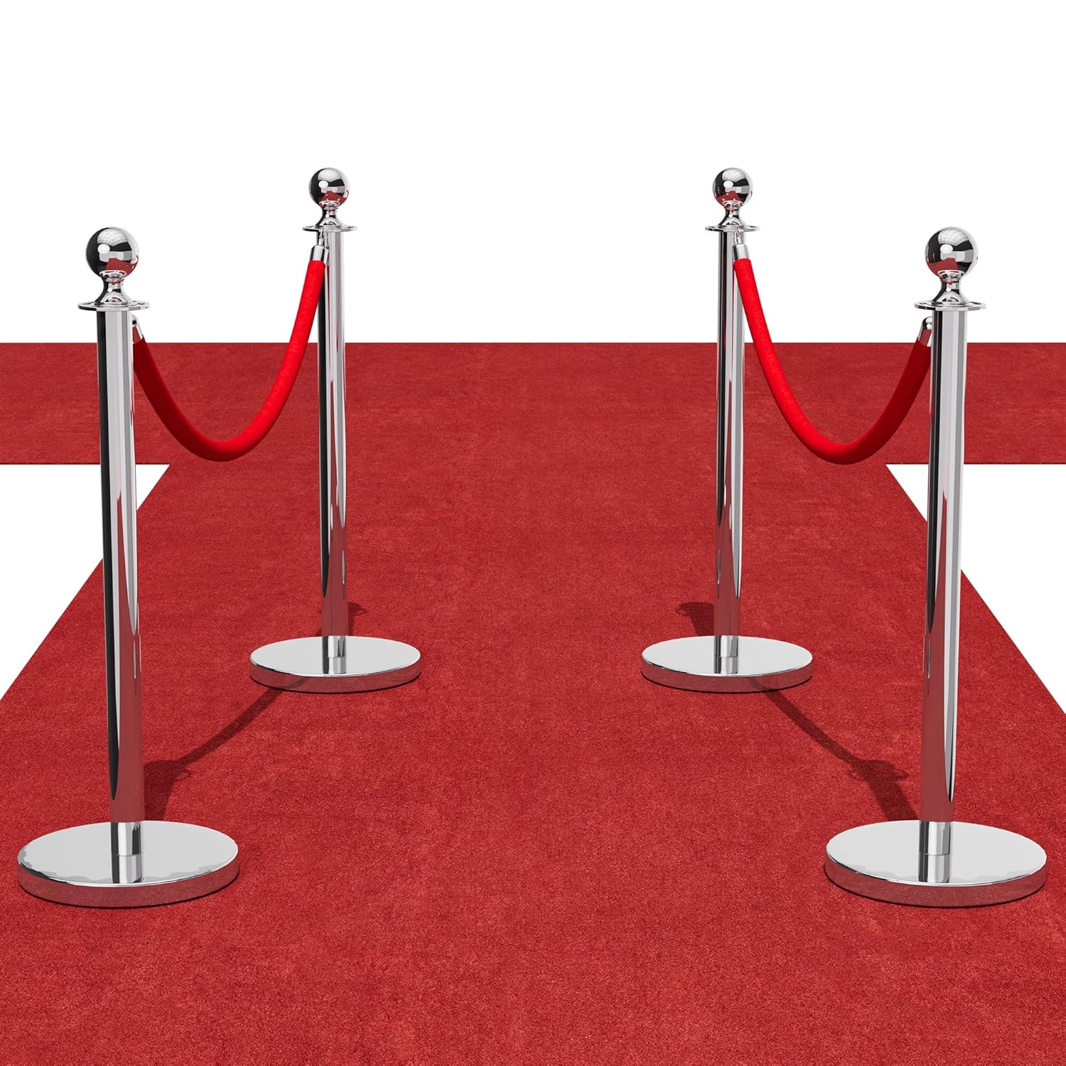 Stainless Steel Stanchion Post Set with Red Velvet Ropes for Events