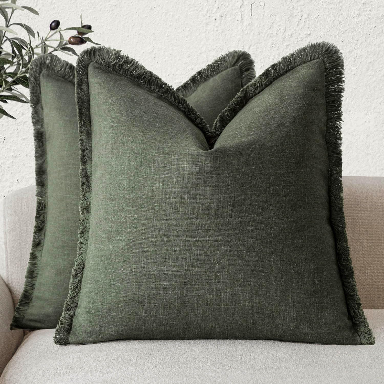 Foindtower Decorative Linen Fringe Throw Pillow Covers for Home