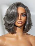 Salt & Pepper Layered Bob Glueless Lace Wig - Natural Grey Style