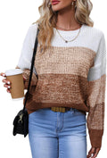 Women's Striped Color Block Sweater Long Sleeve Crewneck (Style BLCY)