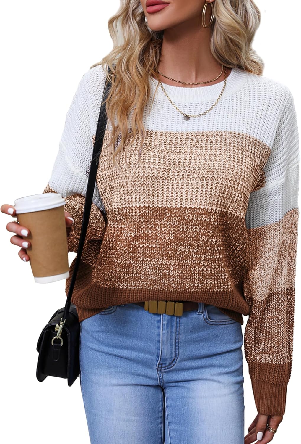 Women's Striped Color Block Sweater for Casual and Business Wear