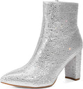 Women's Chunky Heel Ankle Booties Pointed Toe - Rhinestone Shine